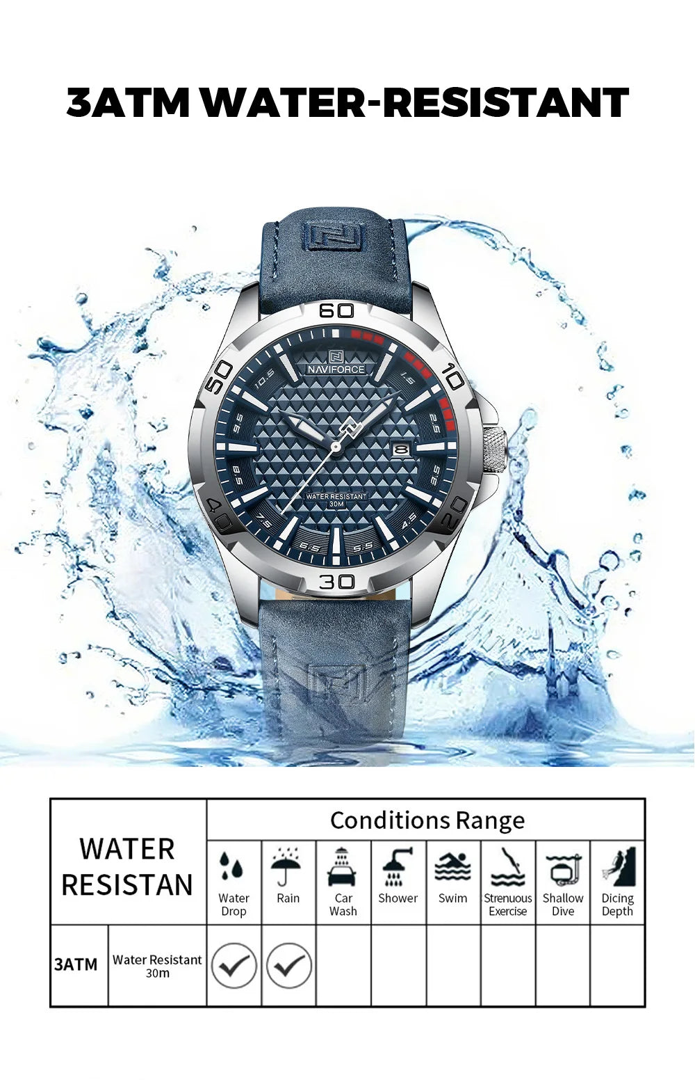 NAVIFORCE Brand Men Fashion Quartz Watches Male Leather Strap Sport Waterproof Wristwatches CalendarClock Relogio Masculino