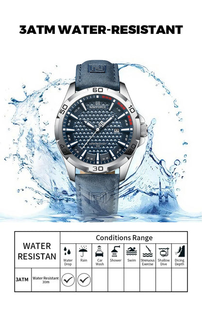 NAVIFORCE Brand Men Fashion Quartz Watches Male Leather Strap Sport Waterproof Wristwatches CalendarClock Relogio Masculino