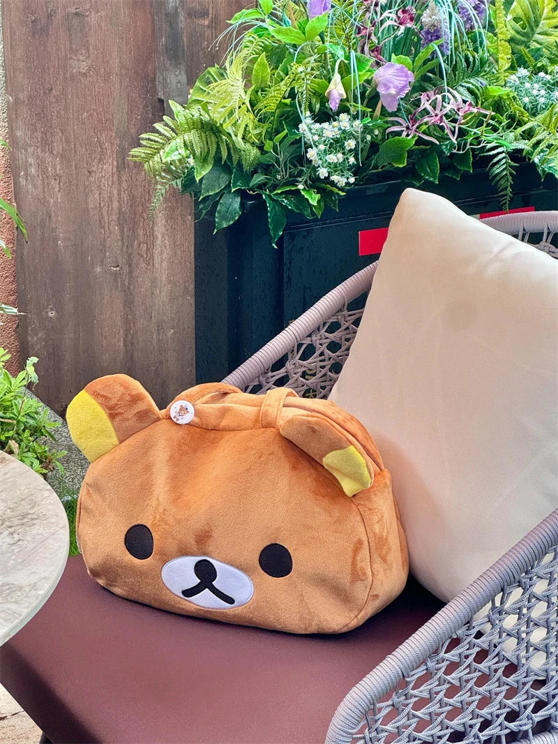 Kawaii Rilakkuma Plush Tote Bag Cute Brown White Bear Cartoon Handbag Soft Casual Shoulder Bag For Women Girl Large Capacity