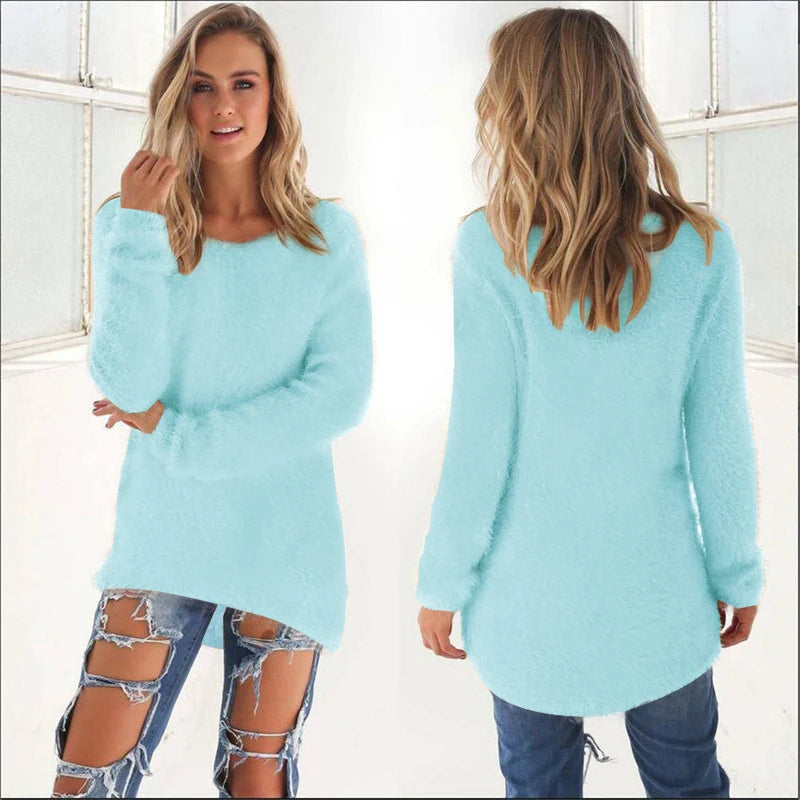 2025 Plus Size Women Warm Sweaters Solid Color O Neck Loose Knitted Pullover Long Sweater Casual Blouse Lady Oversize Clothing