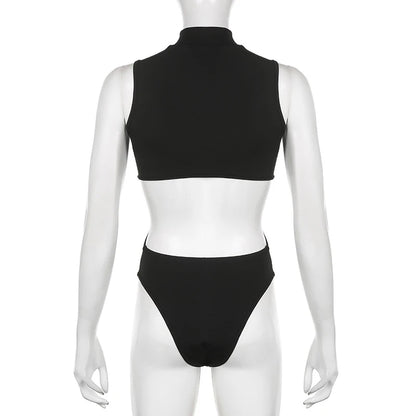Women's Gothic Techwear Sexy Hollow Out Sleeveless Tank Tops, Bodysuit for Women, Streetwear Style, Backless Playsuit Vest
