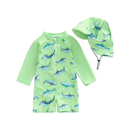 Citgeett Summer Toddler Boys Boys Rash Guard Swimsuit Print Zipper Long Sleeve Bathing Suit Swim Cap Romper Clothes