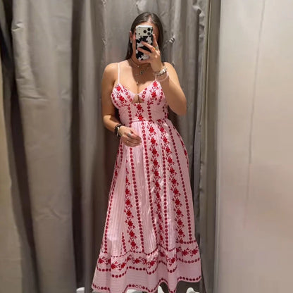 Printed Ruffle Top Skirt Set Women Slim Sling Sleeveless Backless Vest Straight Long Skirts 2025 Summer Elegant Sexy Lady Outfit