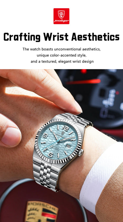 POEDAGAR Fashion Exquisite Men Wristwatches Waterproof Luminous Date Luxury Man Watch Stainless Steel Quartz Men's Watches Reloj
