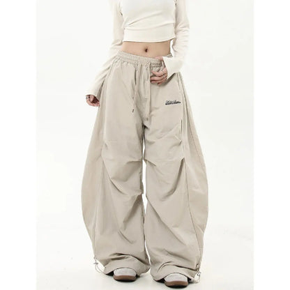 American retro high-end pleated paratrooper work pants, loose wide leg banana curved knife pants, high waisted drawstring pants