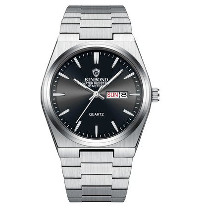 BINBOND Fashion B102 Men Business Watch Leisure Quartz Stainless Steel Buckle Watches Waterproof Luminous Calendar Men's Watches