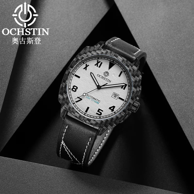 OCHSTIN Men's Automatic Mechanical Movement Watches Man Leather Strap Wristwatch Waterproof Master Series Luminous Hand Watch