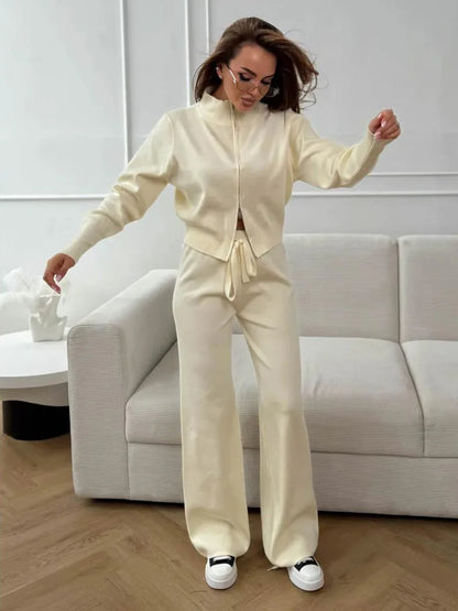 Blubelle Women's New Autumn Winter Zip Up Knit Set Trendy Slim Fit Cardigan Pants Chic Commuting Sweater Outfit