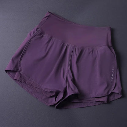 Women's 2 in 1 Shorts with Pockets - Lightweight Breathable Loose Anti-Disclosure Split Side for Yoga Running Gym
