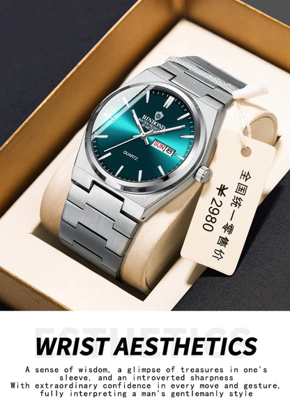 BINBOND Fashion B102 Men Business Watch Leisure Quartz Stainless Steel Buckle Watches Waterproof Luminous Calendar Men's Watches