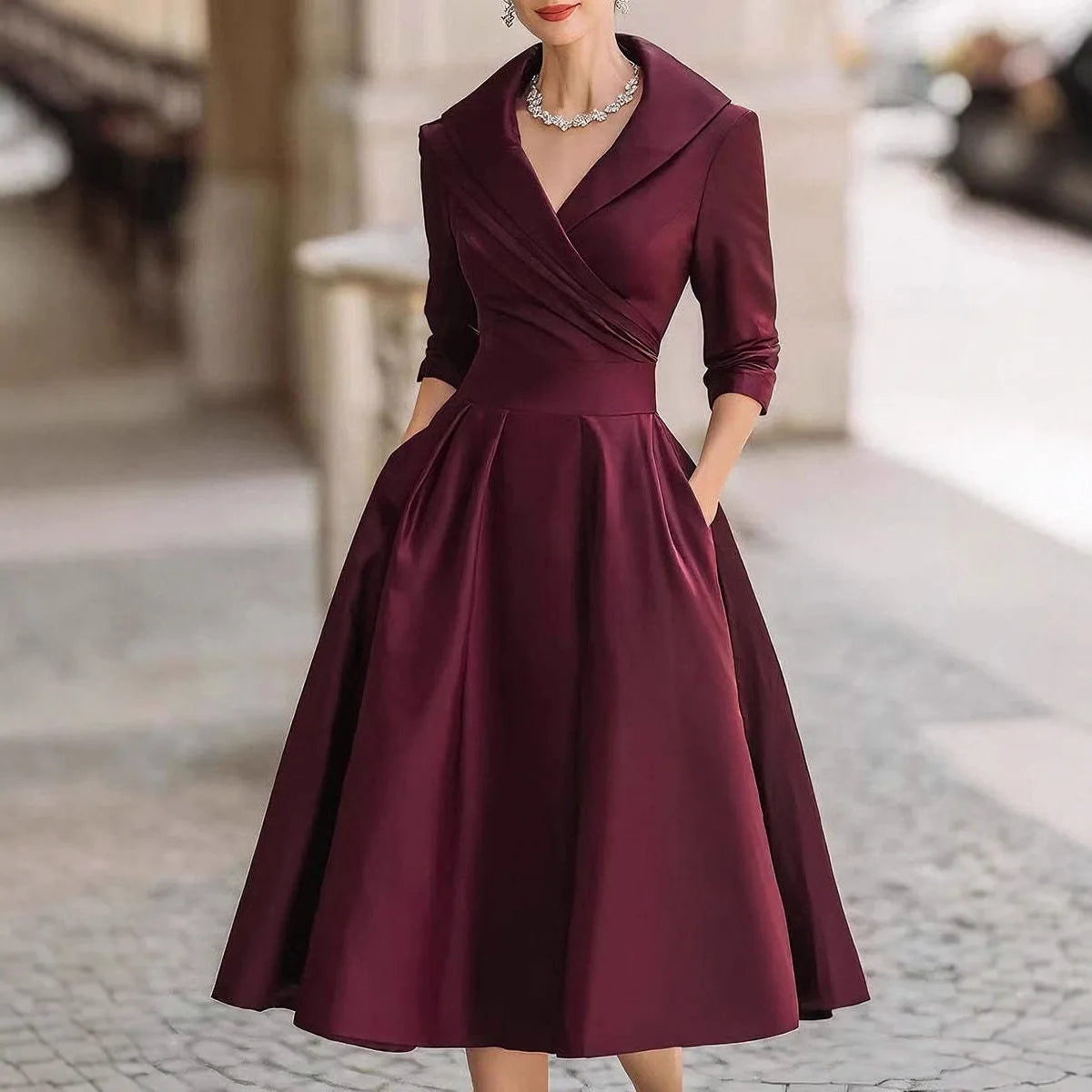 Office Lady Slim A-Line Dress Women 2025 Autumn Winter Fashion Long Sleeve Turn-down Collar Maxi Dresses Elegant Vestidos