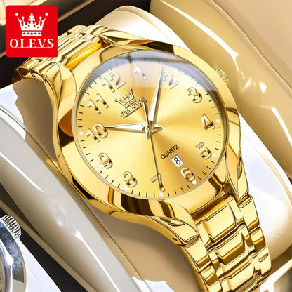 OLEVS 3650 Couple Watches For Men Women Number Scale Waterproof Quartz Dress Wristwatch Luminous Luxury Calendar Business Watch