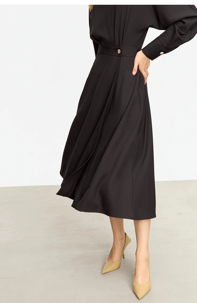 AMII Minimalist French Long-sleeve Shirt Dress for Women 2024 Autumn New A-line Office Lady Solid Midi Dresses Vestidos 12343290
