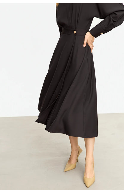 AMII Minimalist French Long-sleeve Shirt Dress for Women 2024 Autumn New A-line Office Lady Solid Midi Dresses Vestidos 12343290