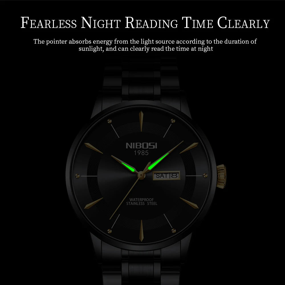 NIBOSI New Mens Watches Week Date Business Analog Quartz Dress Watches for Men Stainless Steel Waterproof Luminous Men Watches