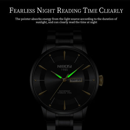NIBOSI New Mens Watches Week Date Business Analog Quartz Dress Watches for Men Stainless Steel Waterproof Luminous Men Watches