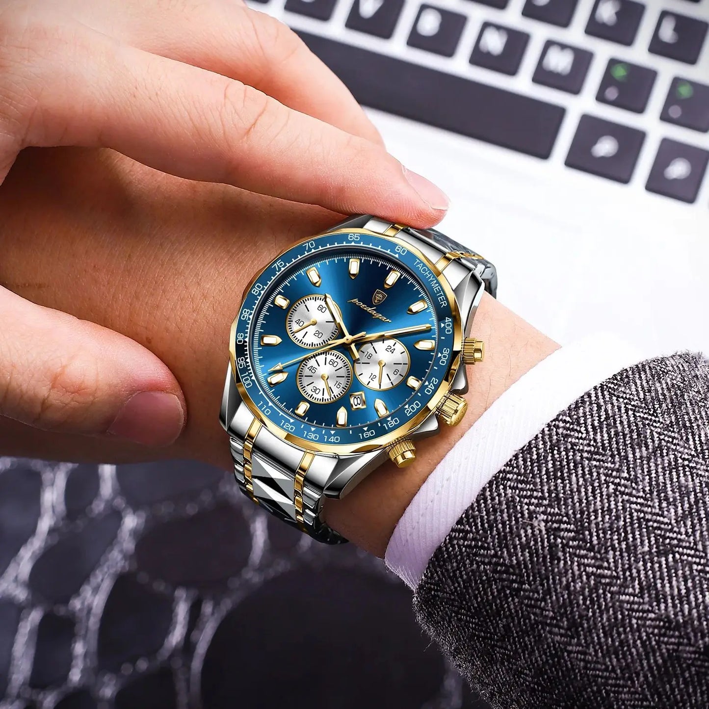 POEDAGAR Top Luxury Men Watch Chronograph Waterproof Luminous Date Man Watch Stainless Steel Sports Fashion Quartz Men's Watches