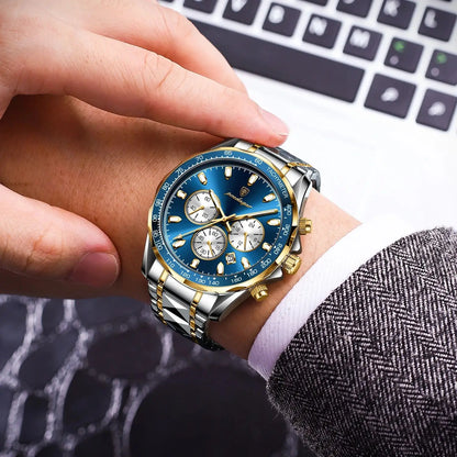 POEDAGAR Top Luxury Men Watch Chronograph Waterproof Luminous Date Man Watch Stainless Steel Sports Fashion Quartz Men's Watches