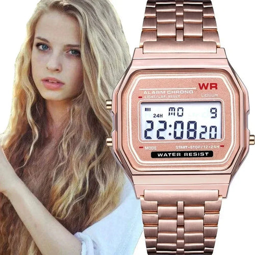 F91W Steel Strap Watches Women Watch Men Business Clock Multifunction LED Digtal Sports Wrist Watch Electronic Clock Electron wi