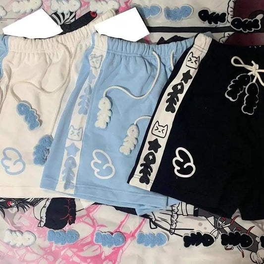 Japanese Sweet All Match Commuter Shorts Harajuku Y2k Aesthetic Constrast Color Cute Print Casual Pant Summer Punk Girl Shorts