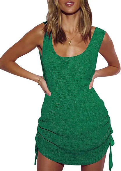 Women's Beach Crochet Cover Ups Bathing Suit Swimsuit Coverup Summer Backless Swimwear Cover-ups with Drawstring