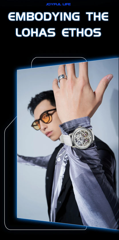 Mark Fairwhale Fashion Watches Mens Silicone Strap Waterproof Automatic Skeleton Mechanical Watch