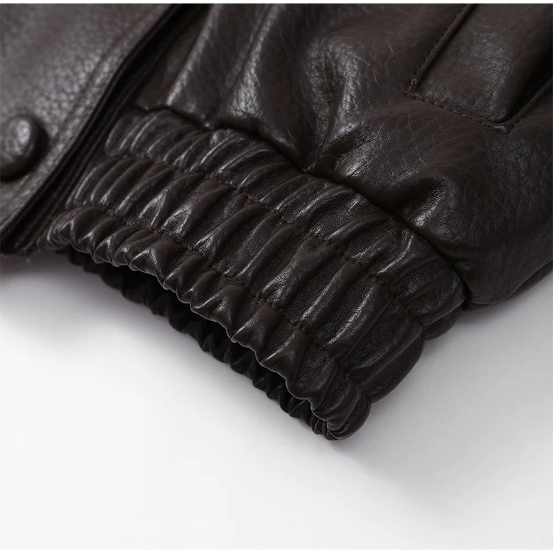 Brown Faux Fur Collar Leather Jacket Women Oversize Design Long Sleeve Coat 2025 Fashion Luxurious Versatile Bomber Outerwear