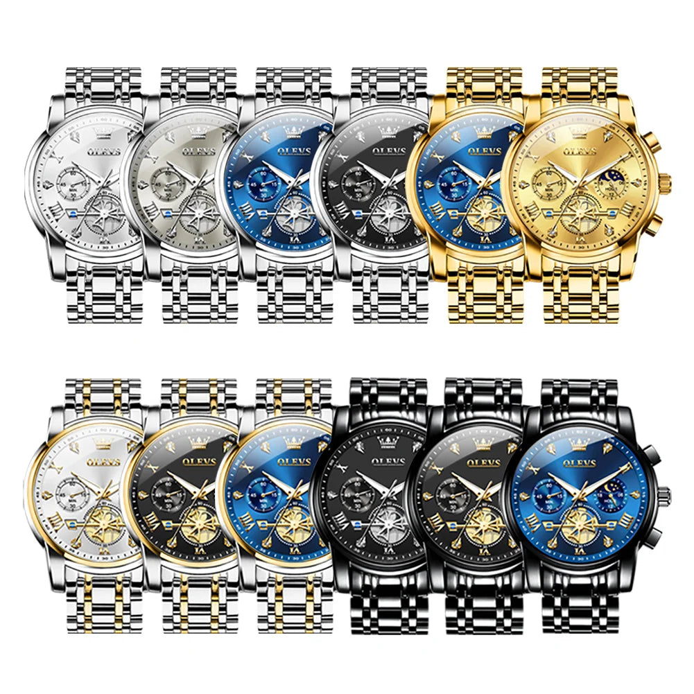 OLEVS 2856 Original Watches Man Multifunctional Chronograph Quartz Watch Waterproof Luminous Moon Phase Watches For Man Reloj