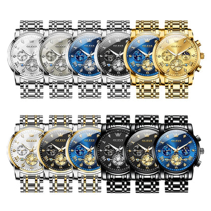 OLEVS 2856 Original Watches Man Multifunctional Chronograph Quartz Watch Waterproof Luminous Moon Phase Watches For Man Reloj