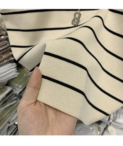 AOSSVIAO 2026 New Waistcoat Women Wear Striped Wide Edge Temperament Summer Top Short Knit Sleeveless Bottom Shirt
