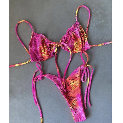 BIQIUYYI Brazilian Sexy Micro Mini Thong Bikini Set Summer Bandage Swimsuit Women Pleated Bathing Suit Beachwear Halter Biqiuni