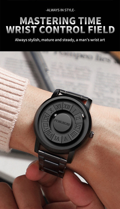 PENGAGAR Men's Watches Stainless steel Quartz Watch Creative Scrolling Pointer Magnetic Force Wrist Clock Relogio Masculino +box