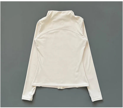 Quick Dry Stand Up Collar Fitness Jacket For Women Slim-Fit Zipper Yoga Wear Long Sleeve Breathable Running Sports Cycling Top