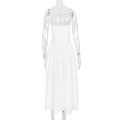 Ashgaily White Dress Women Halter Cotton Long Dress Lace Elegant Party Outfits Ladies Sexy Club Clothes
