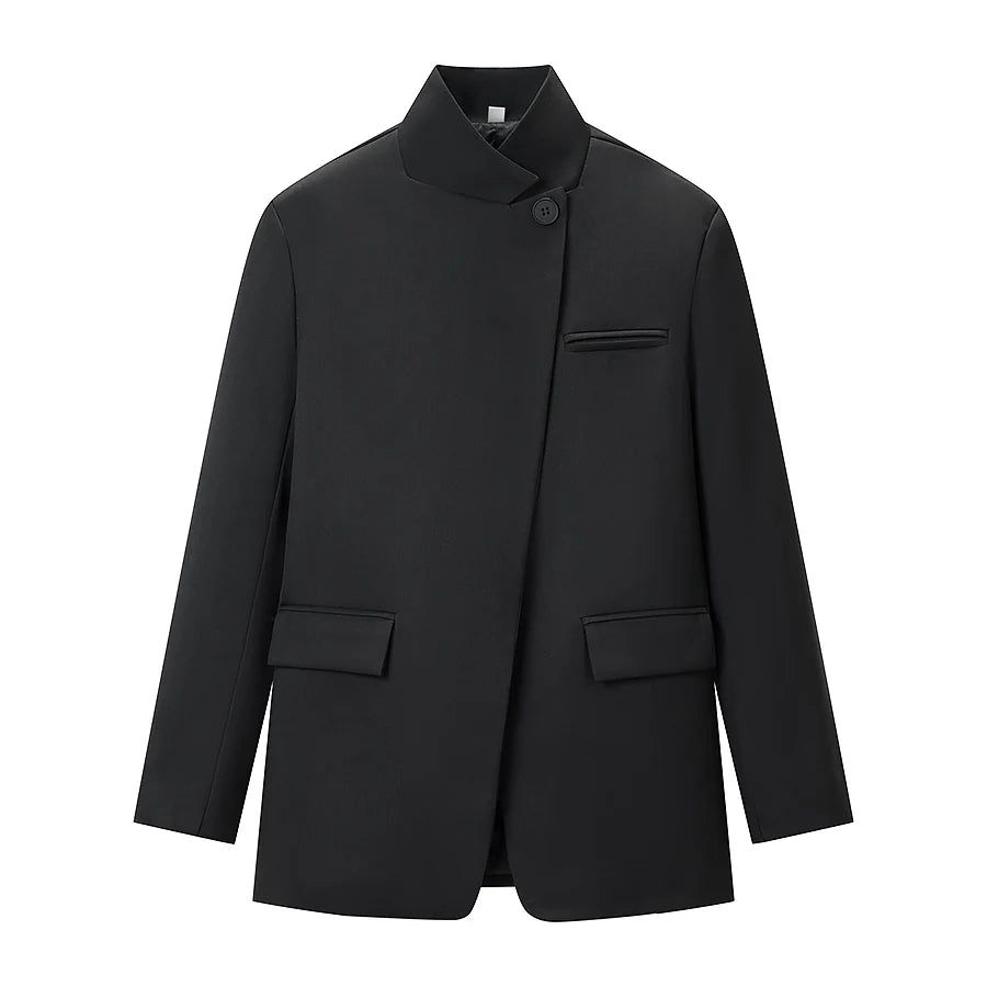 HH Women Fashion Plaid Blazer Coat Stand Collar Long Sleeve Jacket 2026 Spring Trend Casual Office Lady Chic Outerwear