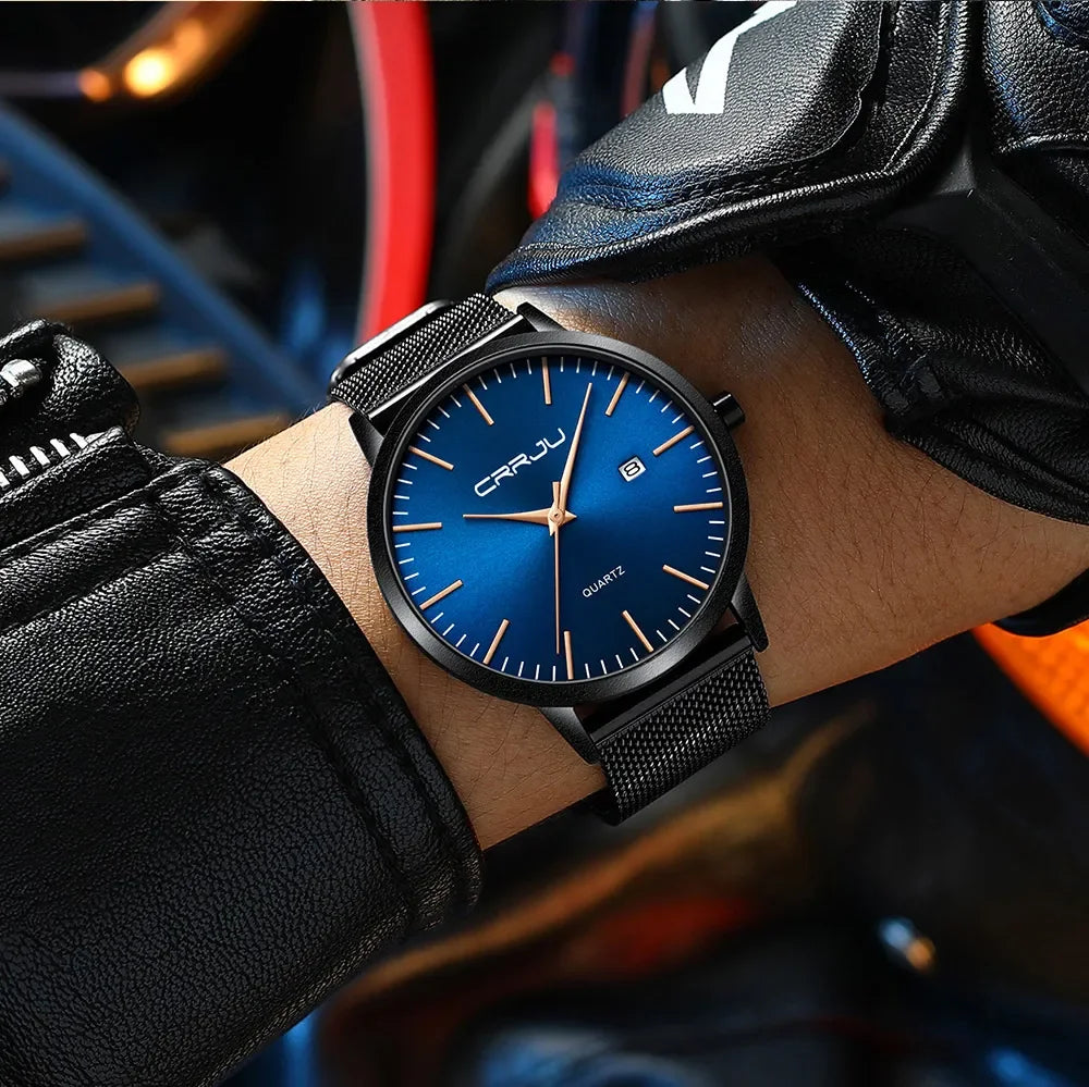 Watch for Men, Stainless Steel 40mm with Mesh Strap Mens Watches,Classic Ultra Slim 7mm Men's Wrist Watches Automatic Minimalist
