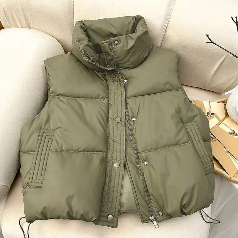 Winter Down Cotton Vest Jacket Women's 2025 New Sleevele Stand Parkas Warm Short Vest Coat Female Waistcoat Overcoat Ladies Tops