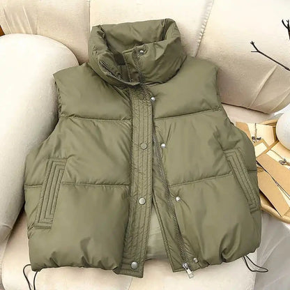 Winter Down Cotton Vest Jacket Women's 2025 New Sleevele Stand Parkas Warm Short Vest Coat Female Waistcoat Overcoat Ladies Tops