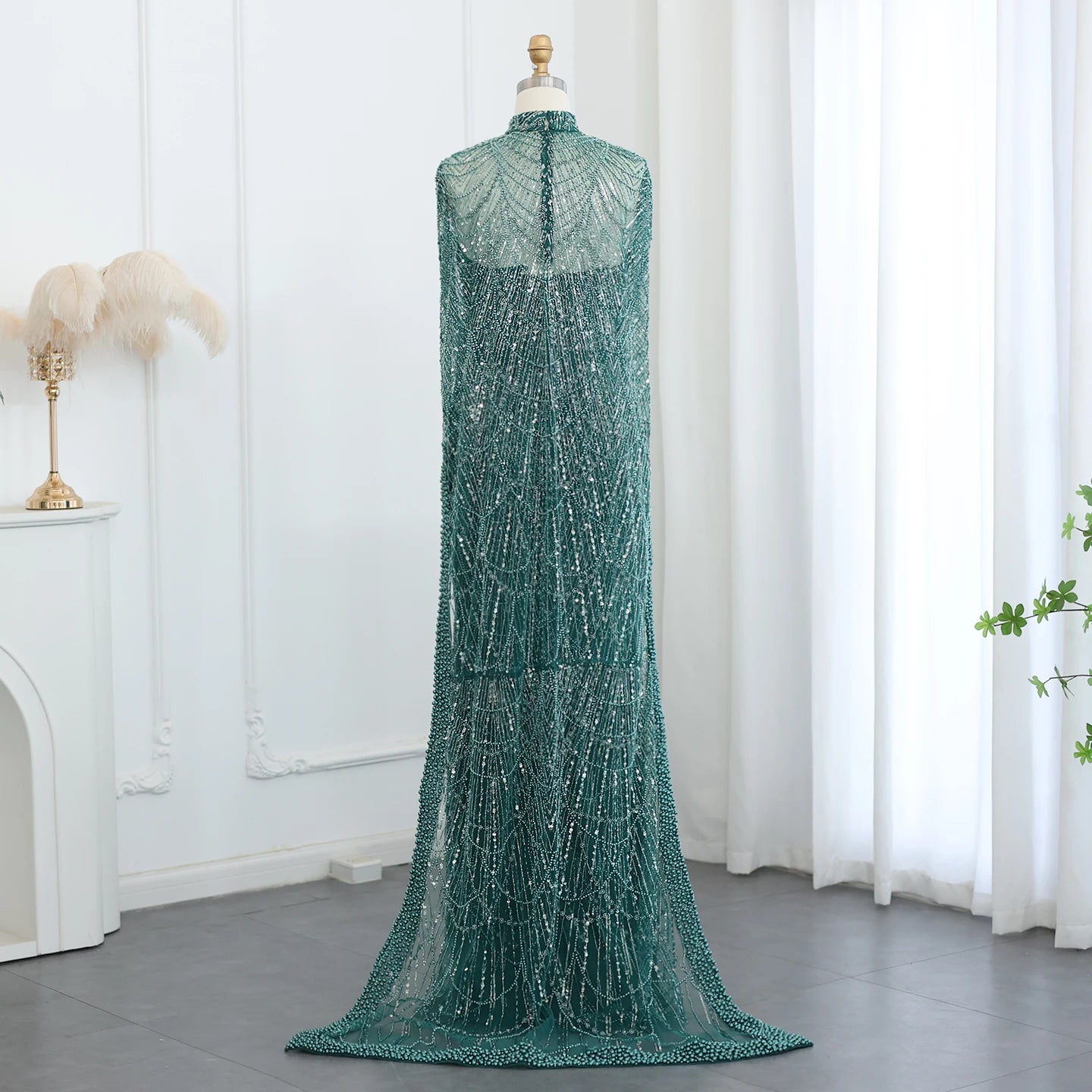 Sharon Said Luxury Pearls Dubai Champagne Evening Dresses with Cape New Arabic Women Mermaid Wedding Party Prom Dress SS369