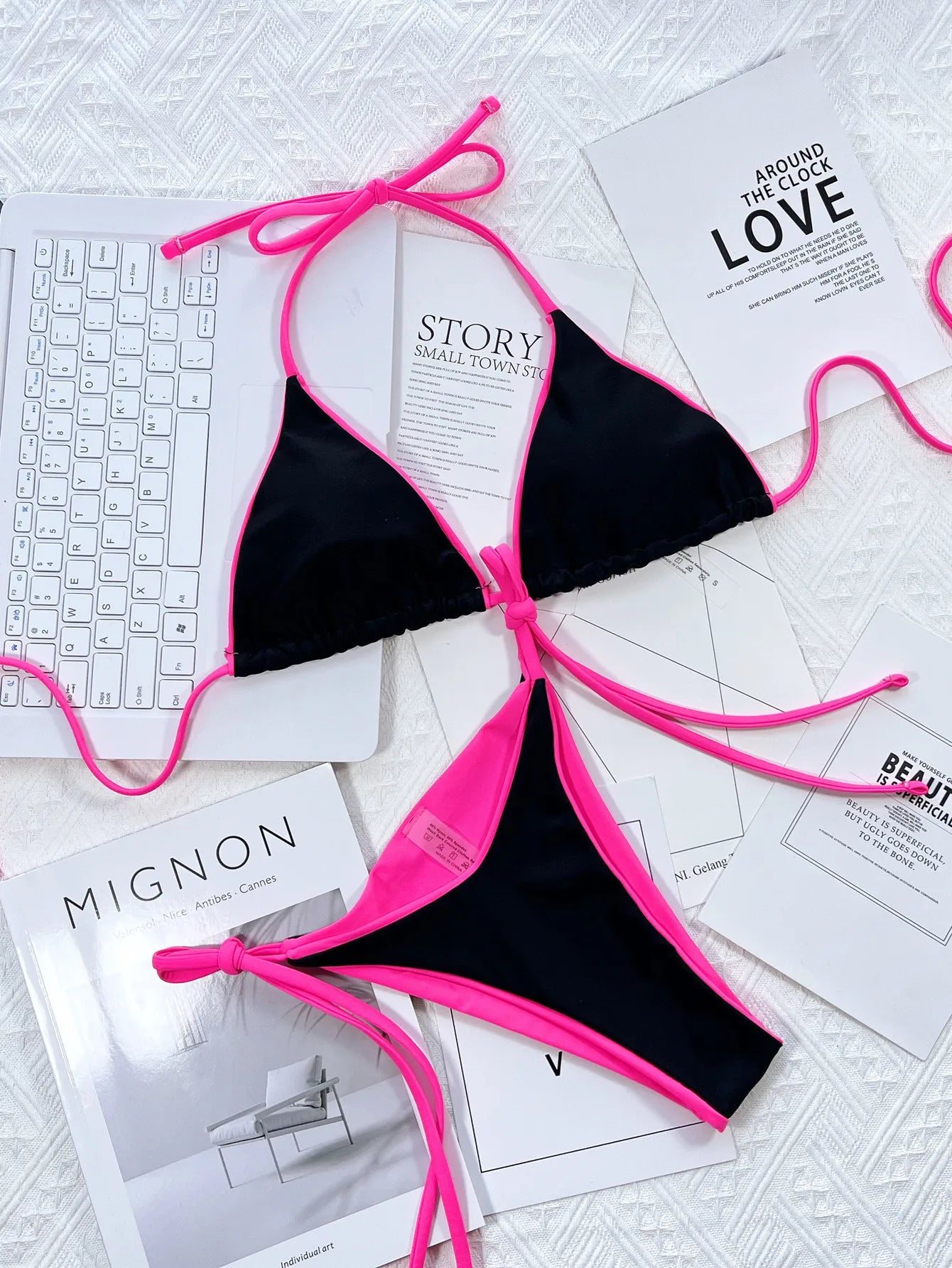 2026 Summer Women's Micro Bikini Set Sexy Halter Lace-Up Swimwear Push Up Thong Trikini Backless Swimsuit Bathing Suit Monokini