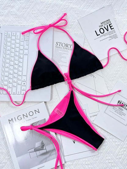 2026 Summer Women's Micro Bikini Set Sexy Halter Lace-Up Swimwear Push Up Thong Trikini Backless Swimsuit Bathing Suit Monokini