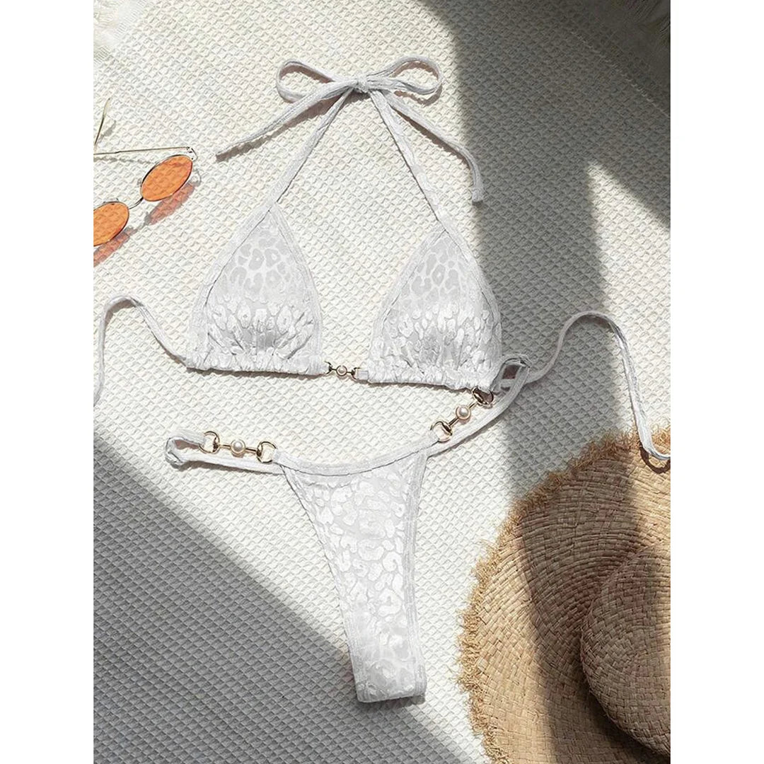 S - XL Leopard Halter Mini Micro Thong Bikini Women Swimwear Female Swimsuit Two-piece Bikini set Bather Bathing Suit Swim K5207