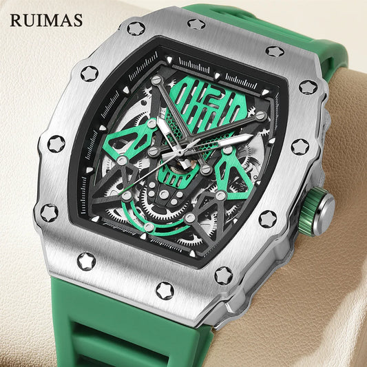 RUIMAS Tonneau Dial Automatic Movement Watches for Men Fashion Sport Mechanical Wristwatch Waterproof Clock Reloj Hombre 341