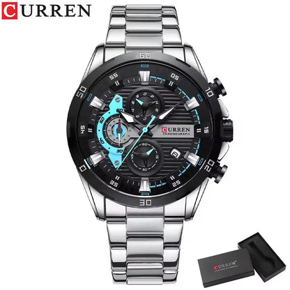 CURREN 8402 Creative Fashion Mens Business Casual Wristwatches Stainless Steel Luminous Dial Chronograph Clock