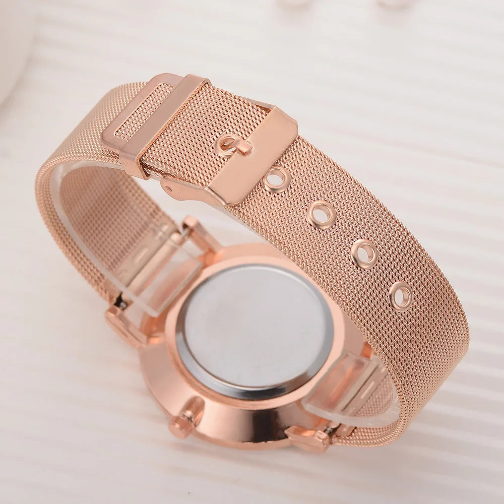 Top Brand Women's Watches Luxury Metal Mesh Simple Quartz Watches Fashion Elegant Rose Gold Ladies Wristwatch Clock Reloj Mujer