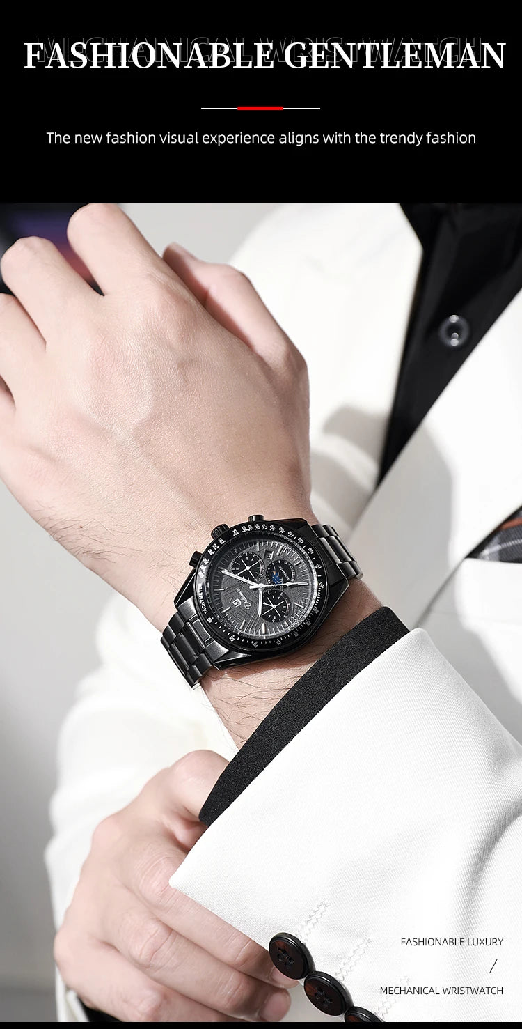 Automatic Watch for Men Stainless Steel Luminous Waterproof Moon Phase Man Watches Luxury Men's Mechanical Wristwatch