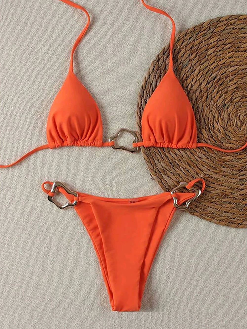 Sexy Solid Color Halter Lace-up Low Waist Bikini Set Women's Two Pieces Triangle Thong Swimsuit Bathing Suit Brazilian Biquinis