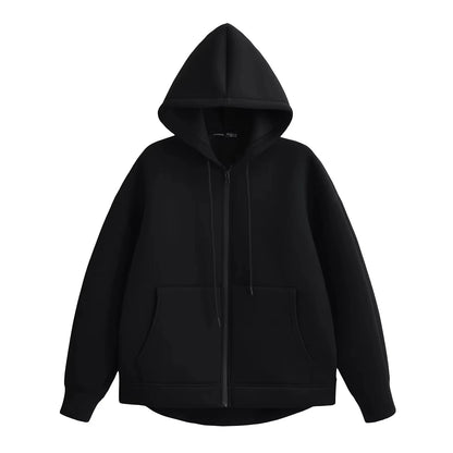 HH Autumn Women Casual Hooded Jacket Loose Oversize Zipper Hoodie Sweatshirts Solid Coat Office Lady Chic Outwear Tops