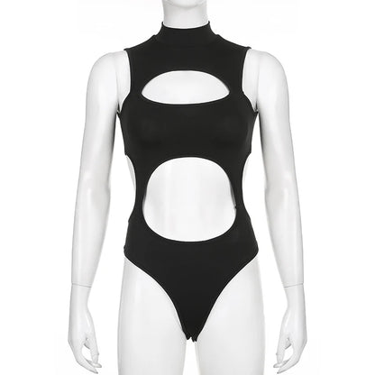 Women's Gothic Techwear Sexy Hollow Out Sleeveless Tank Tops, Bodysuit for Women, Streetwear Style, Backless Playsuit Vest