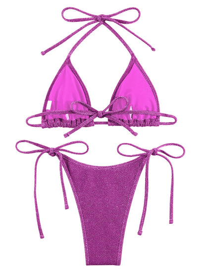 Miyouj Shiny Bikini Set Triangle Bikinis Bandage Swimsuit Women Two Piece Swimwear Summer Biquini New Beachwear